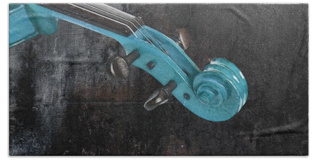 Violin Hand Towel featuring the photograph Violinelle - Turquoise 05a2 by Variance Collections
