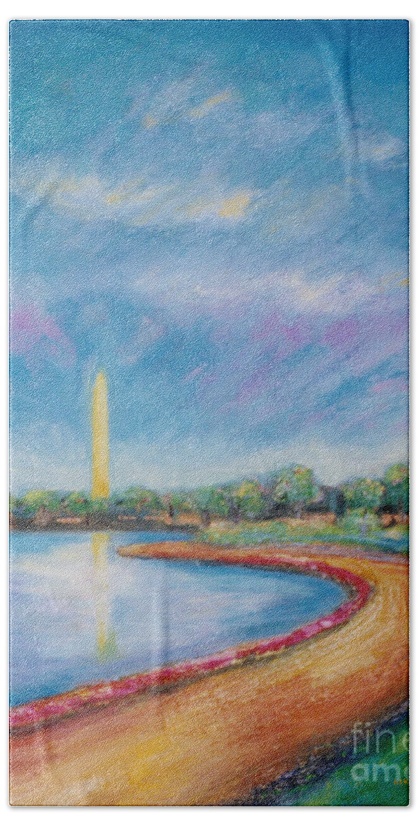 Washington Monument Hand Towel featuring the painting Washington DC Sky by Karen Francis
