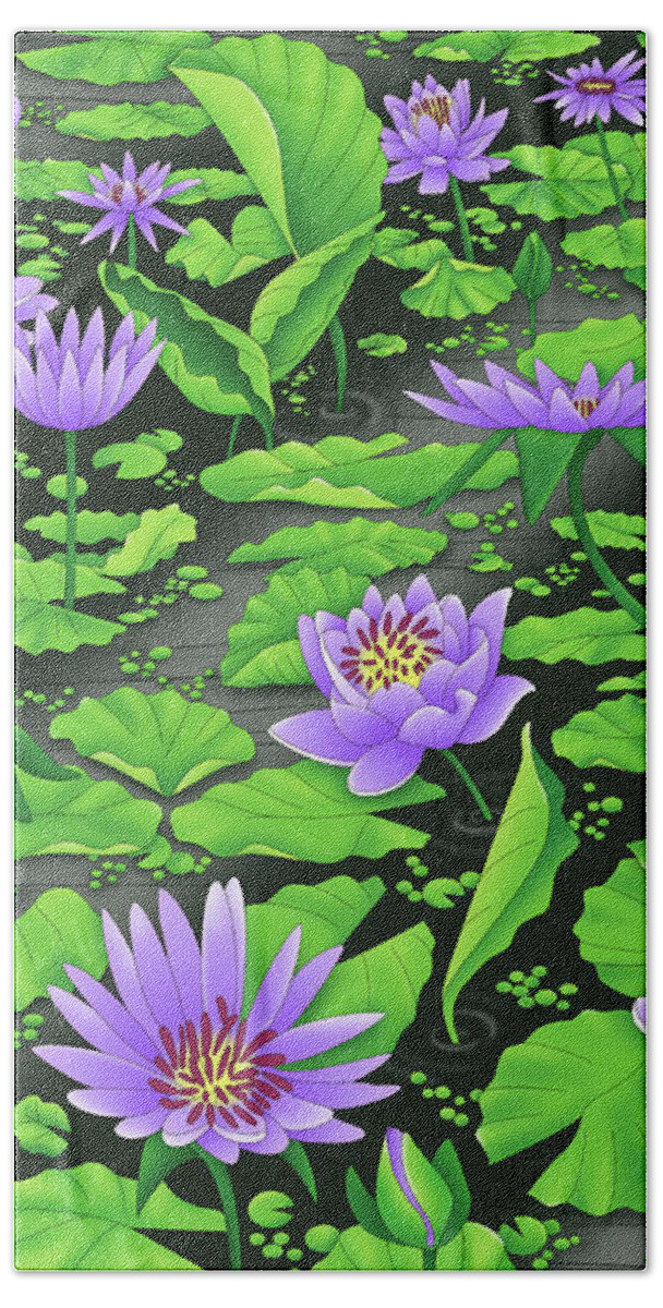 Lily Hand Towel featuring the digital art Water Lilies by Alison Stein