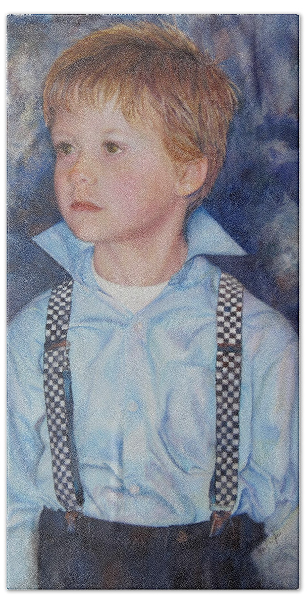 Blue Boy Bath Towel featuring the painting Blue Boy by Mary Beglau Wykes