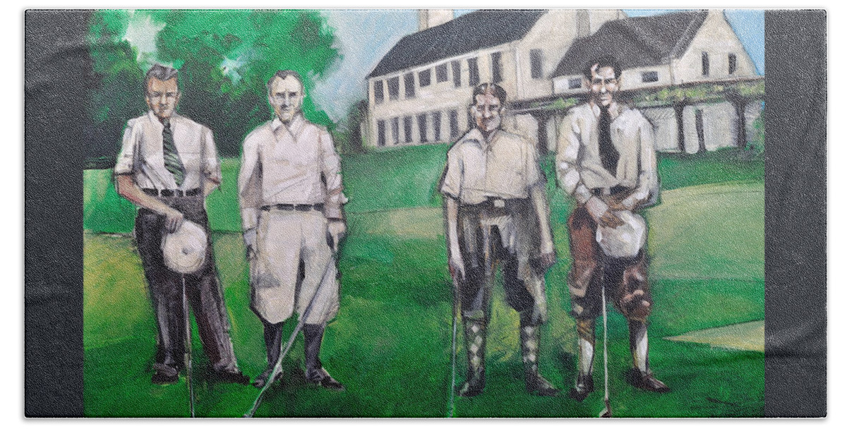 Golf Bath Towel featuring the painting Whistling Straits Boys by Tim Nyberg