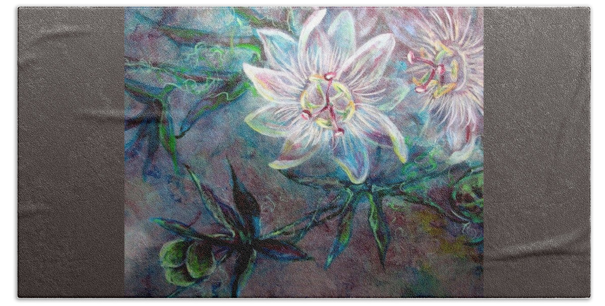 Floral Bath Towel featuring the painting White Passion by Ashley Kujan