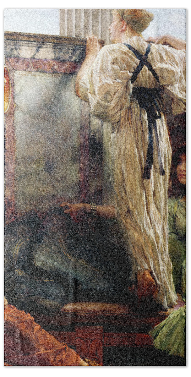 Who Is It? Bath Towel featuring the painting Who Is It by Lawrence Alma-Tadema