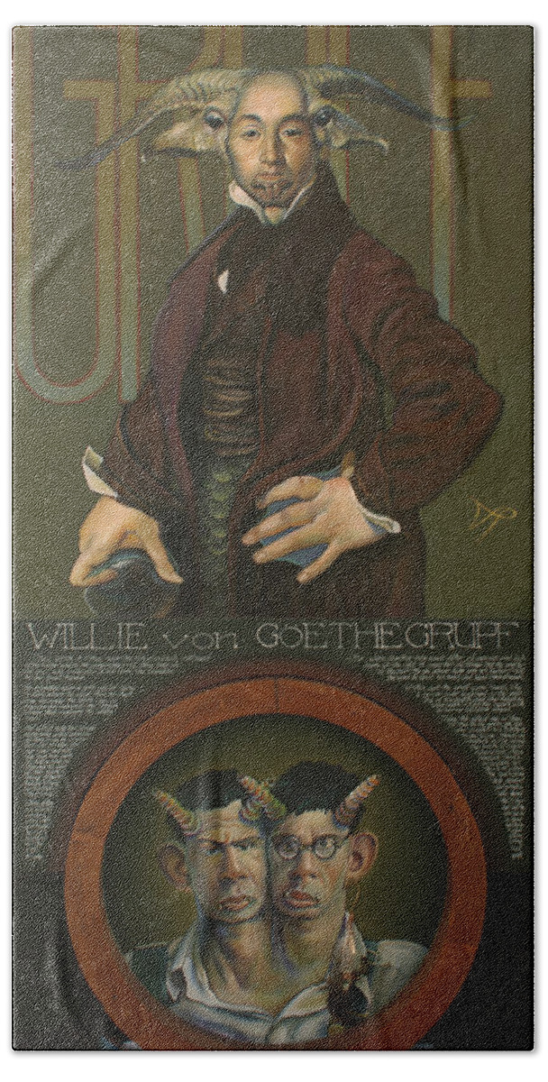 Goat Hand Towel featuring the painting Willie von Goethegrupf by Patrick Anthony Pierson