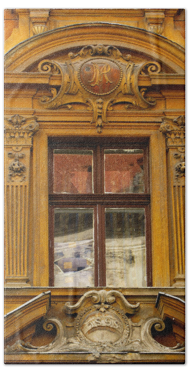 Architecture Hand Towel featuring the photograph Window and Pediment in Ljubljana Slovenia by Greg Matchick