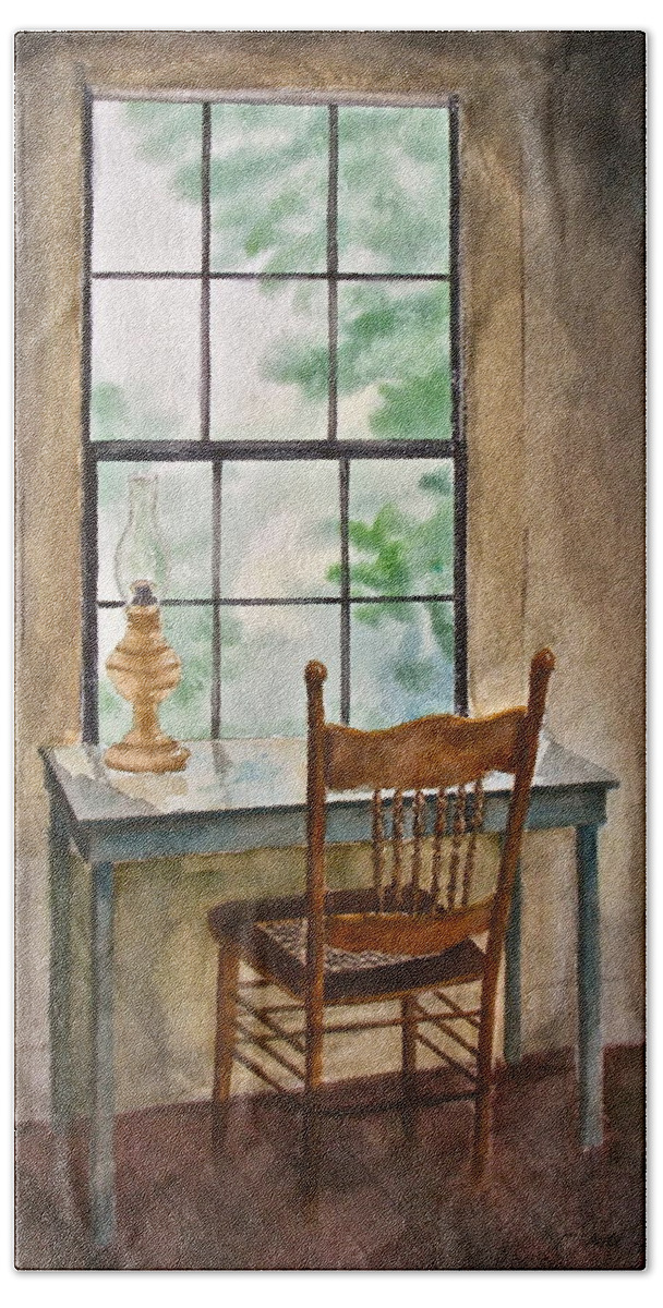 Desk Hand Towel featuring the painting Window Seat by Frank SantAgata