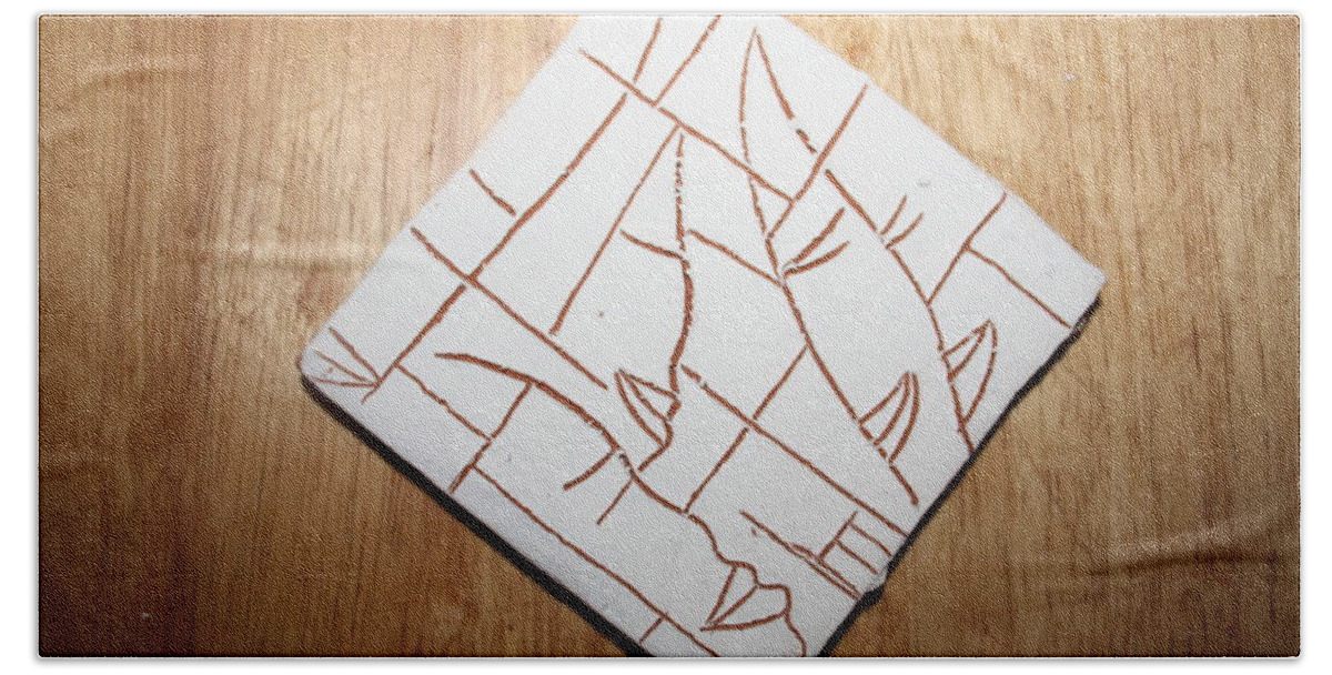 Jesus Bath Towel featuring the ceramic art Windows - tile by Gloria Ssali