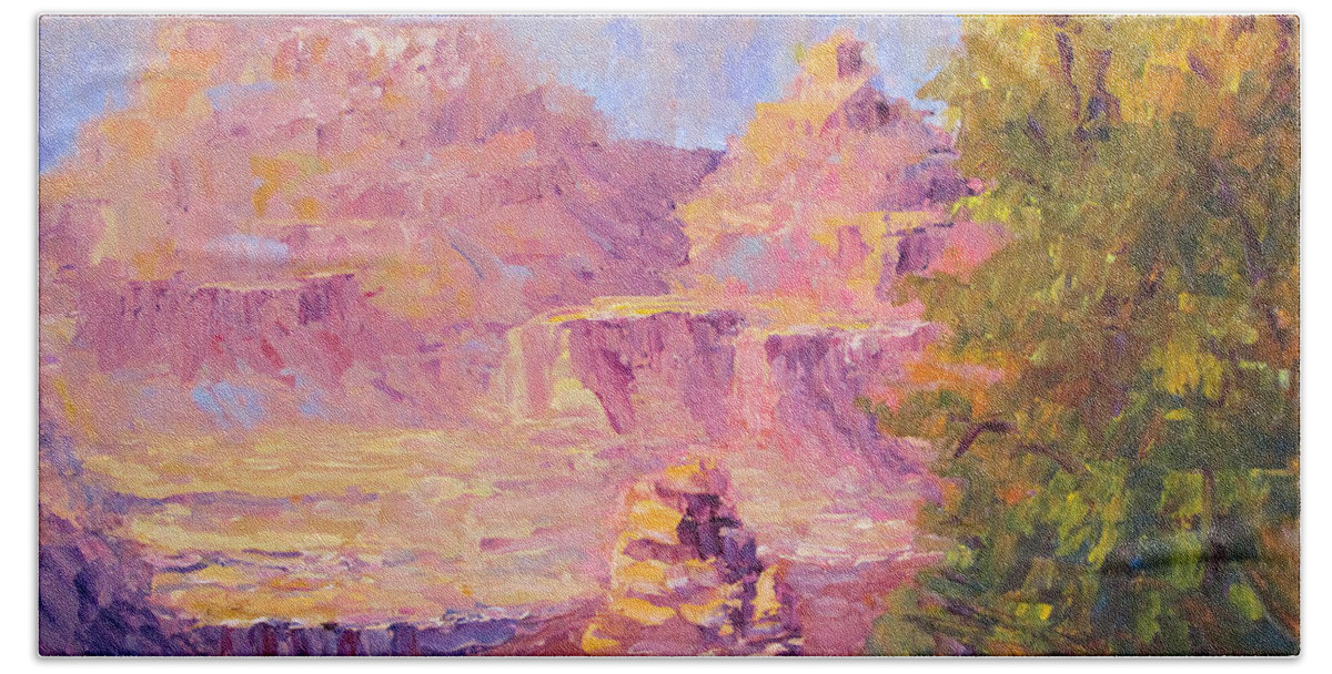 Grand Canyon Bath Sheet featuring the painting Windy Day in the Canyon by Terry Chacon