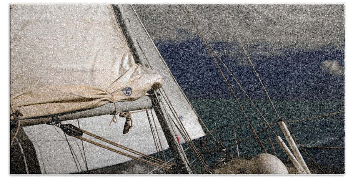 Sailboat Heeling Bath Towel featuring the photograph Windy Day by Sally Weigand