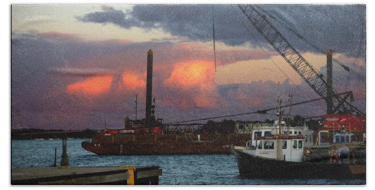 Clouds Bath Sheet featuring the photograph Working Harbor by Tim Nyberg