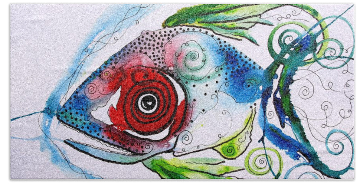 Paintings Hand Towel featuring the painting WTFish 001 by J Vincent Scarpace