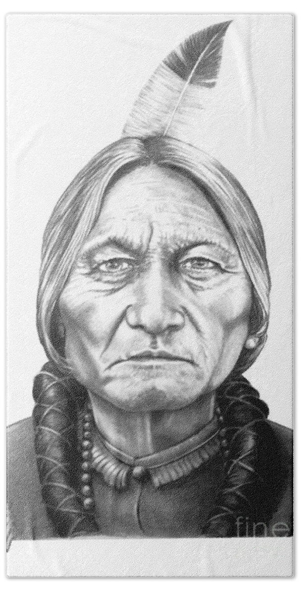 Portrait Hand Towel featuring the drawing Chief Sitting Bull by Murphy Elliott
