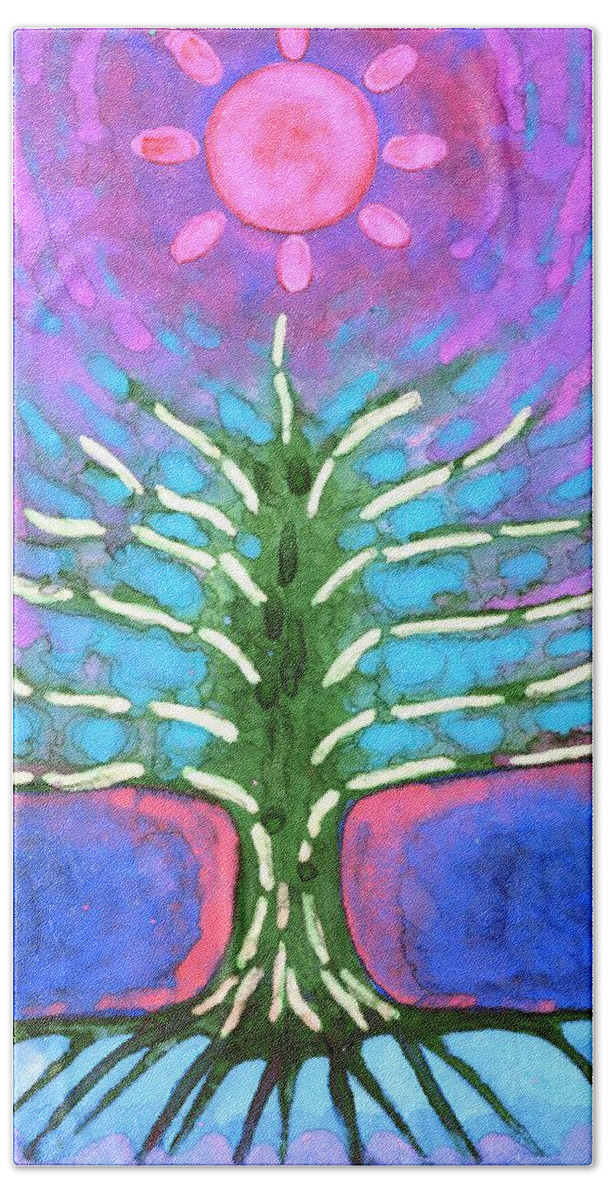 Colour Bath Towel featuring the painting Electric Tree by Wojtek Kowalski