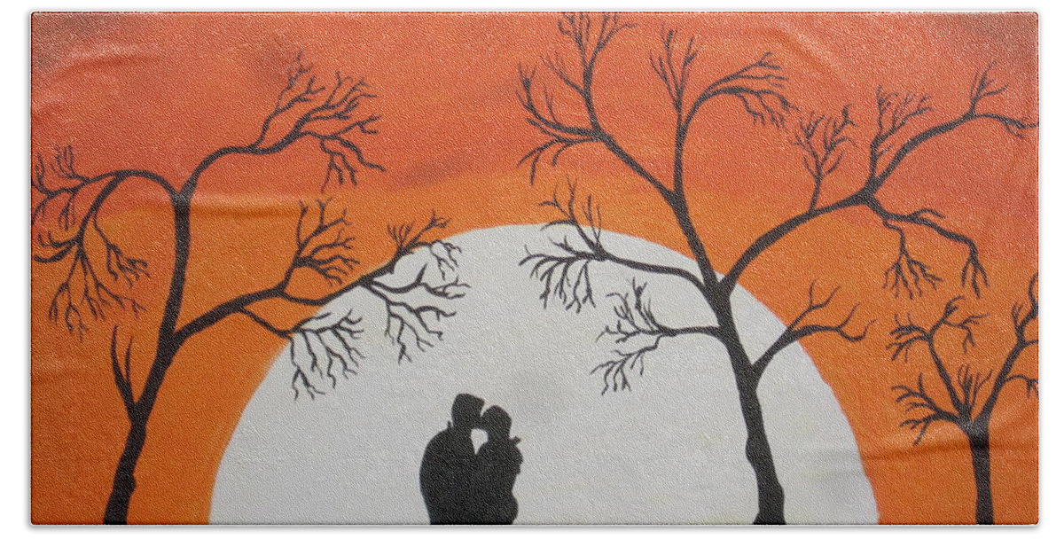 Silhouette Hand Towel featuring the painting First Kiss by Jeffrey Koss