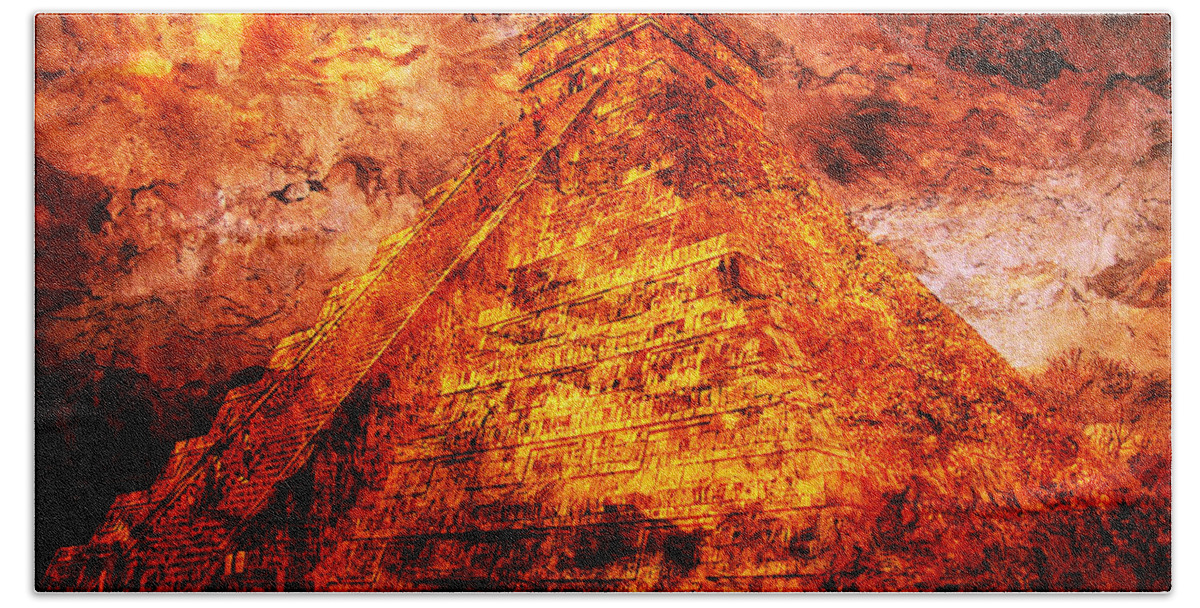 Mayan Digital Art Bath Towel featuring the digital art C H I C H E N . I T Z A . Pyramid by J U A N - O A X A C A