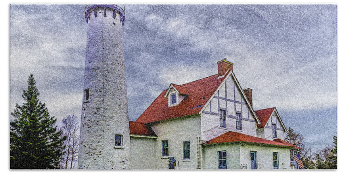 Iroquois Hand Towel featuring the photograph Lighthouse at Point Iroquois by Nick Zelinsky Jr