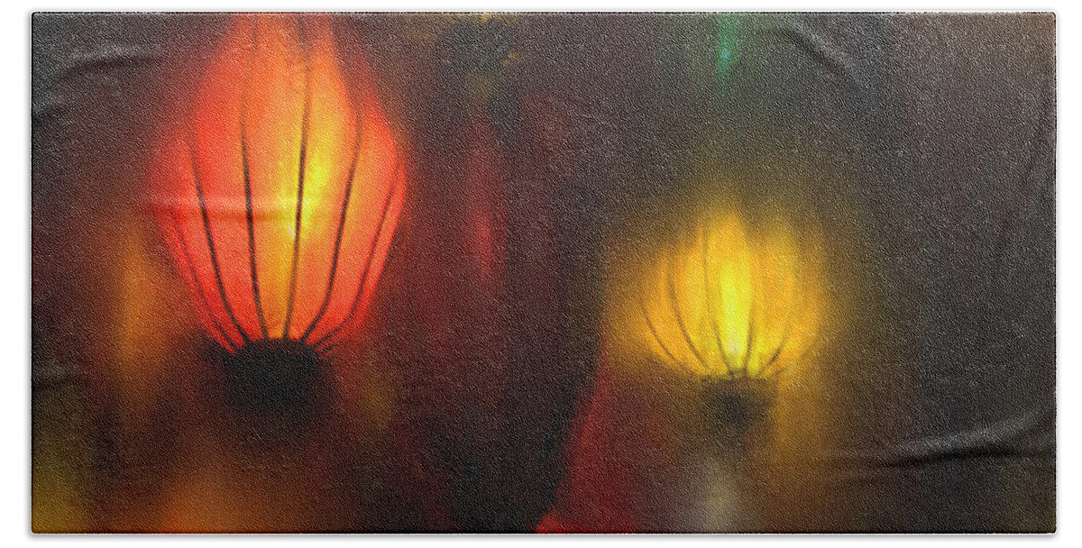 Lanterns Bath Sheet featuring the painting Orange Lantern by Stephen Lucas