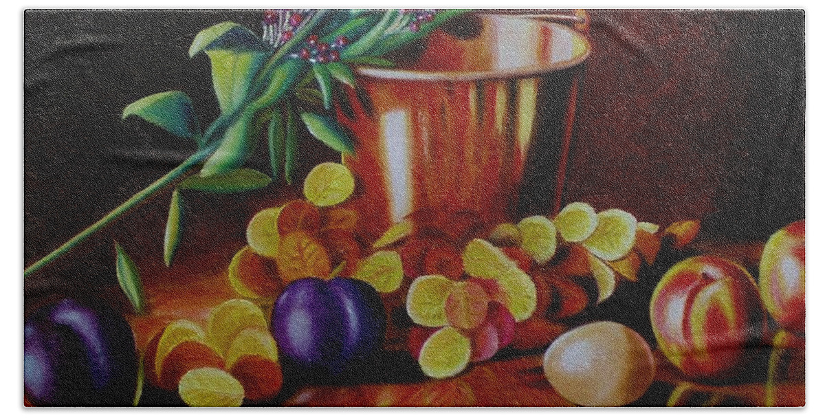 Still Life. Bucket Hand Towel featuring the painting Pail of Plenty by Gene Gregory