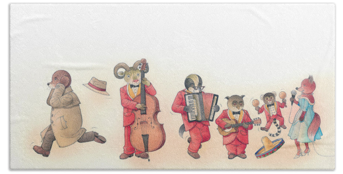 Music Dance Red Animal Instruments Bath Towel featuring the painting Rabbit Marcus the Great 22 by Kestutis Kasparavicius