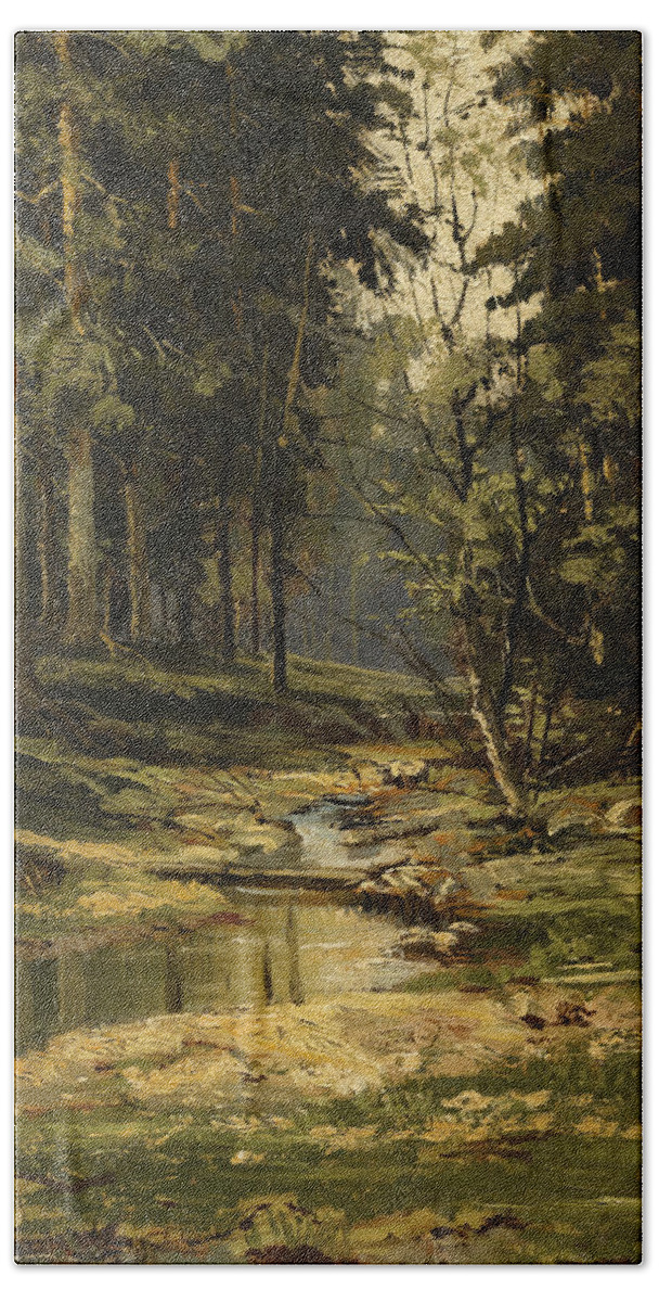 Ivan Shishkin Bath Towel featuring the painting The Forest Brook by Ivan Shishkin