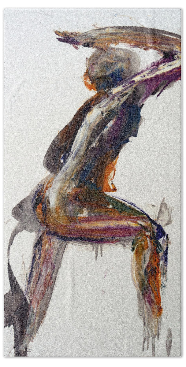 Nude Hand Towel featuring the painting 04759 Backlash by AnneKarin Glass
