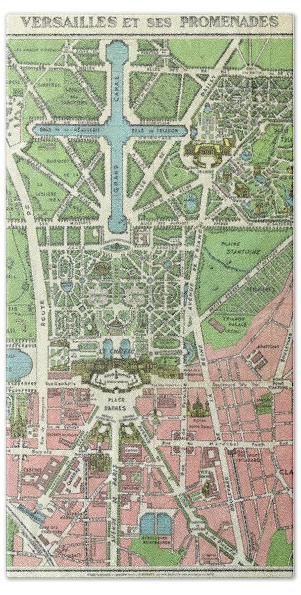 1920s Leconte Map Of Paris W-monuments And Map Of Versailles Bath Towel featuring the photograph 1920s Leconte Map of Paris wMonuments and Map of Versailles by Paul Fearn