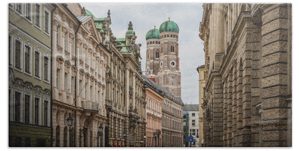 Bavaria Hand Towel featuring the photograph A beautiful look at the Frauenkirche by Hannes Cmarits