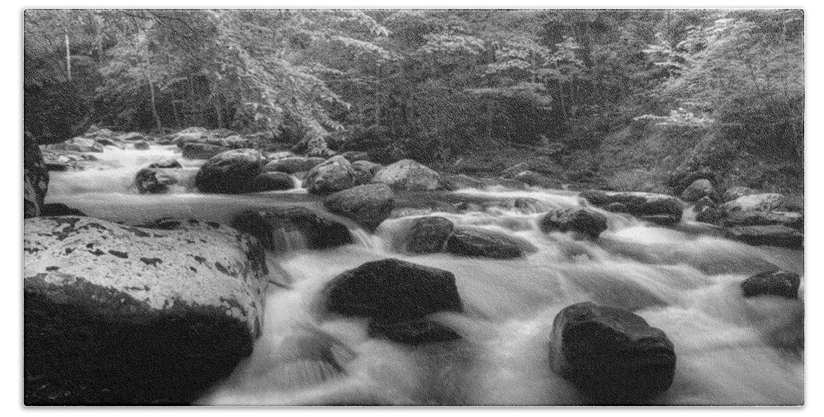 Monochrome River Scene Bath Towel featuring the photograph A Black And White River #1 by Mike Eingle