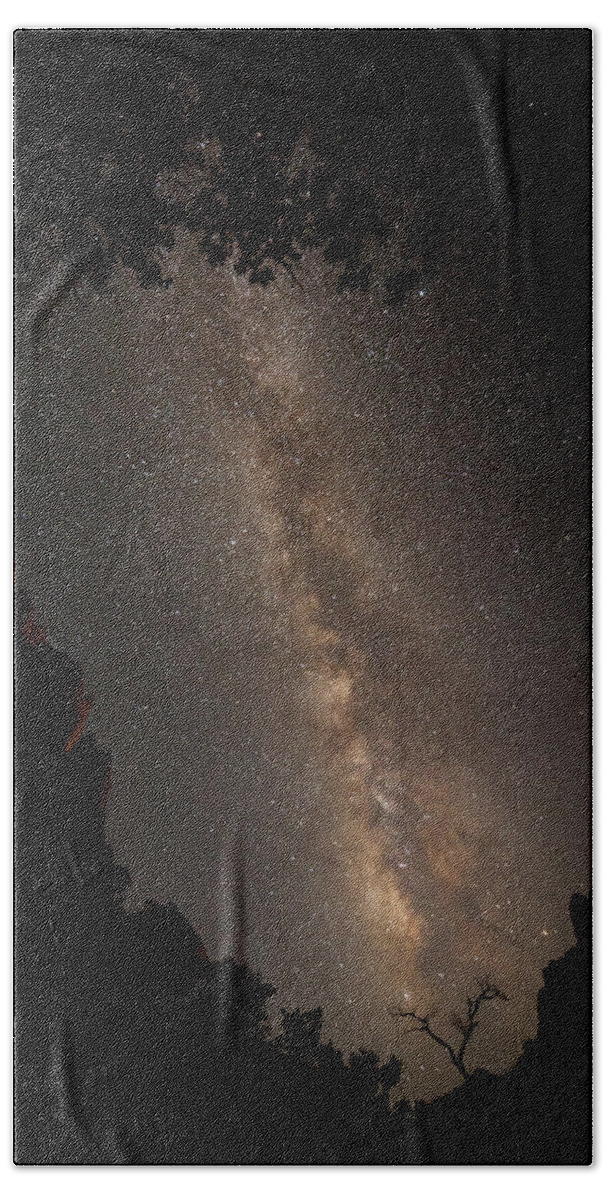 Milkyway Hand Towel featuring the photograph A Dark Night In Zion Canyon #3 by David Watkins