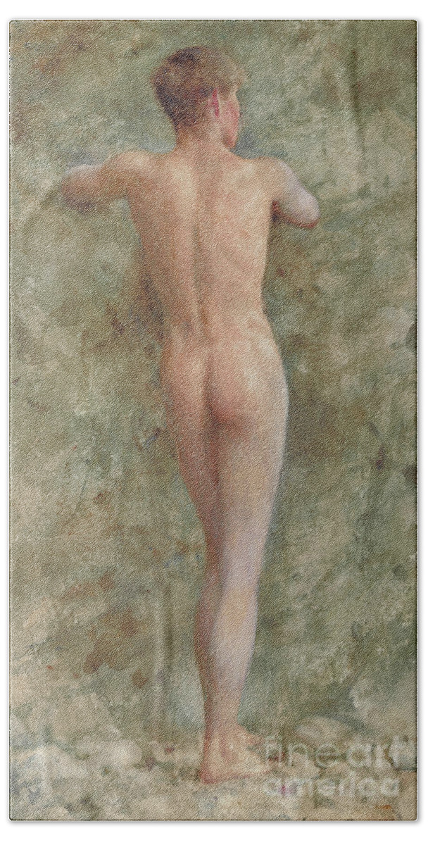 Tuke Bath Towel featuring the painting A standing male nude by Henry Scott Tuke