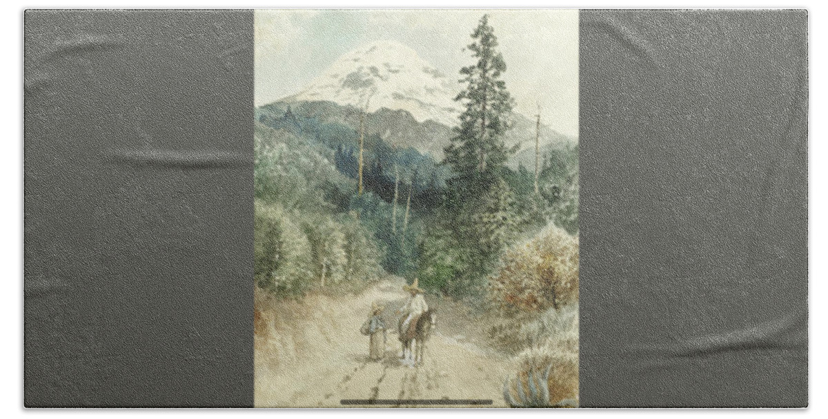 August LÖhr (german Bath Towel featuring the painting A view of Popocatepetl by MotionAge Designs