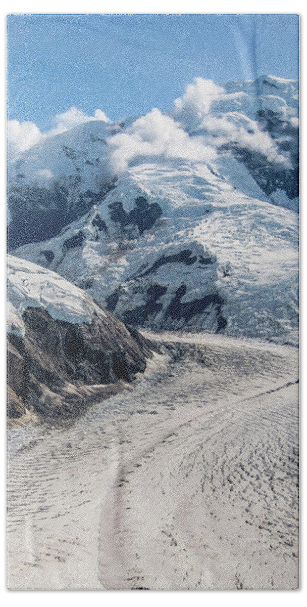 Alaska Bath Towel featuring the photograph Aerial view glacier #1 by Benny Marty