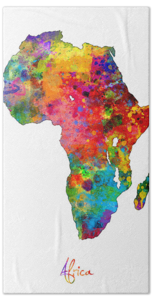 Map Art Hand Towel featuring the digital art Africa Watercolor Map by Michael Tompsett