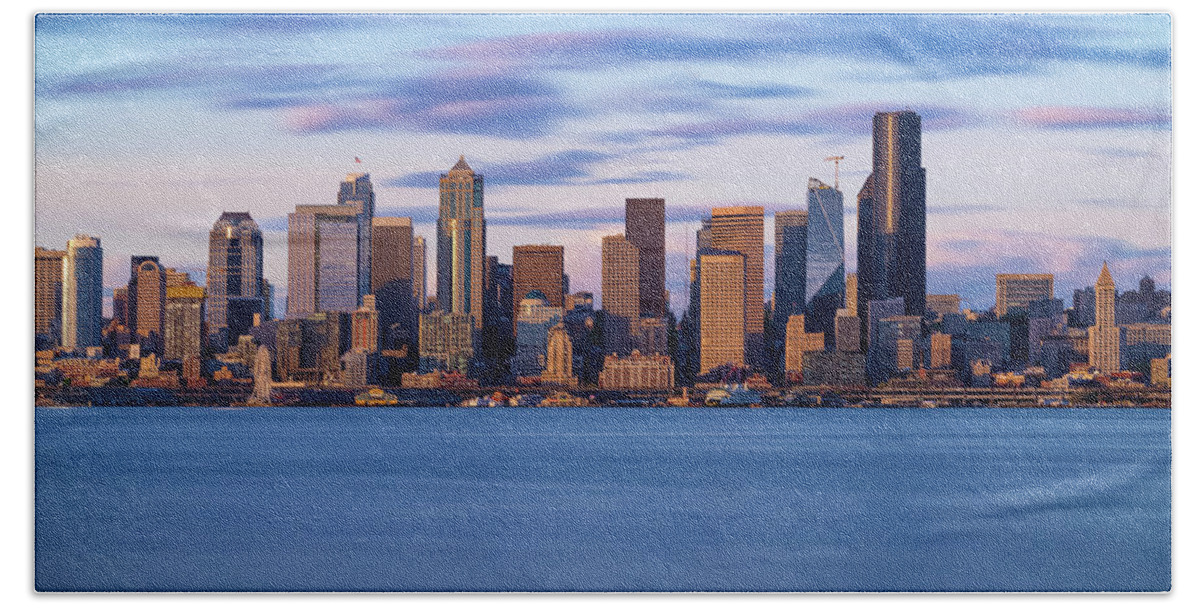 Sunset Bath Towel featuring the photograph Almost Sunset in Seattle #1 by Ken Stanback