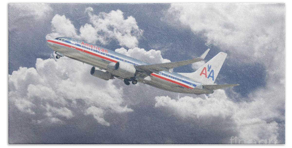 American Airlines Bath Towel featuring the digital art American Airlines Boeing 737 #1 by Airpower Art