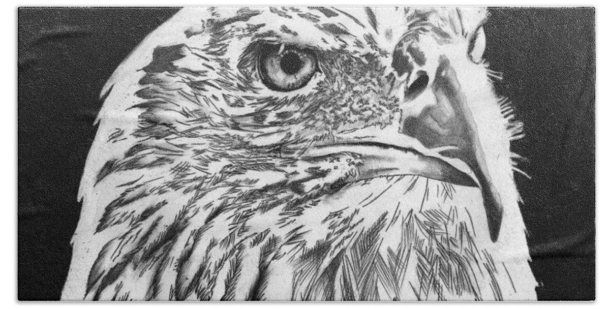 Bald Bath Towel featuring the drawing American Bald Eagle #1 by Bill Richards