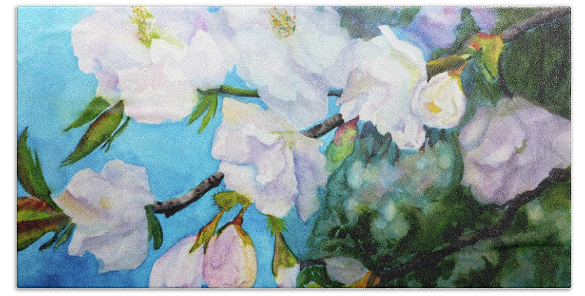 Apple Blossoms Bath Towel featuring the painting Apple Blossoms #1 by Mary Gorman