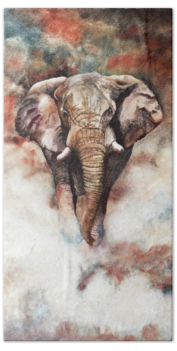 Elephant Bath Towel featuring the painting Approaching Menace #1 by Peter Williams
