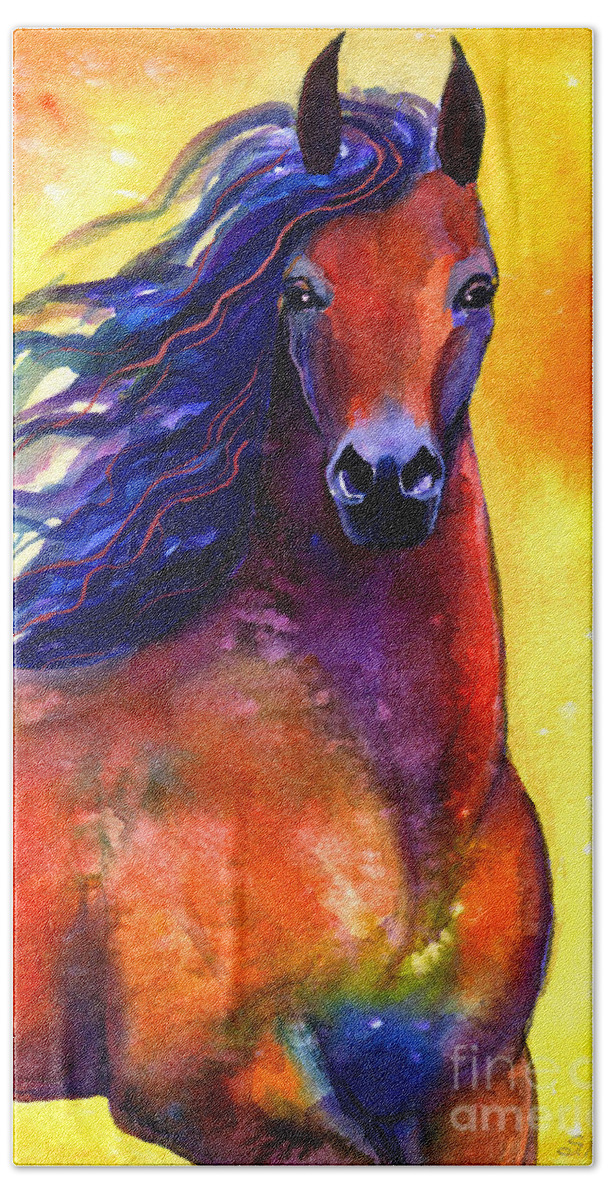 Horse Bath Towel featuring the painting Arabian horse 1 painting #1 by Svetlana Novikova