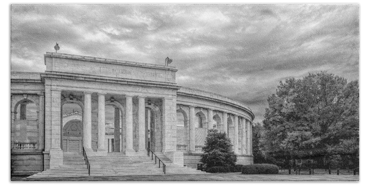 Arlington Hand Towel featuring the photograph Arlington Memorial Amphitheater BW #1 by Susan Candelario