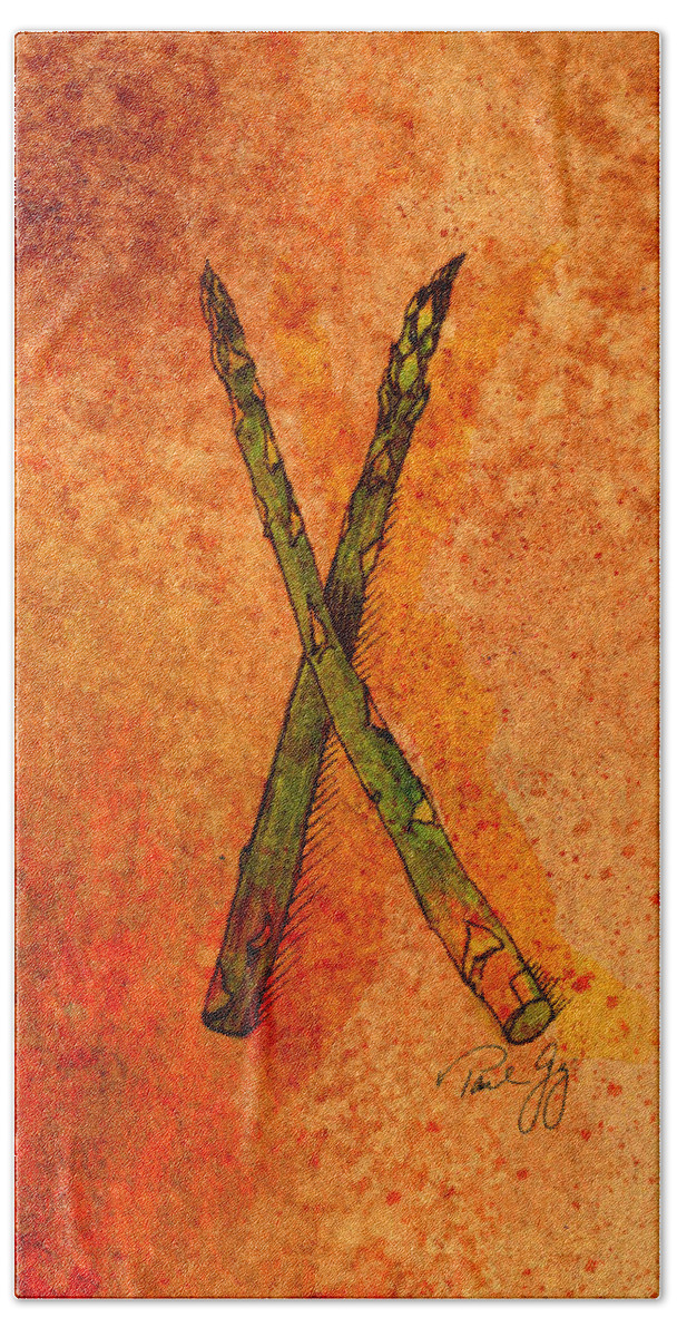 Asparagus Hand Towel featuring the mixed media Asparagus #1 by Paul Gaj