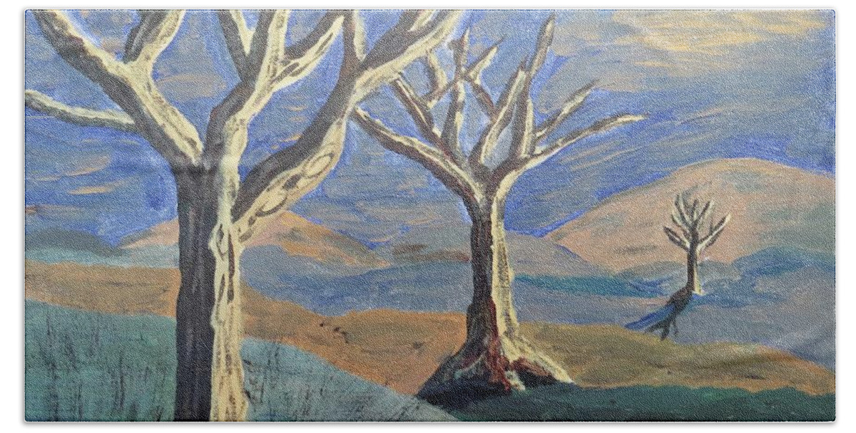Bare Trees Hand Towel featuring the painting Bare Trees #1 by Judy Via-Wolff
