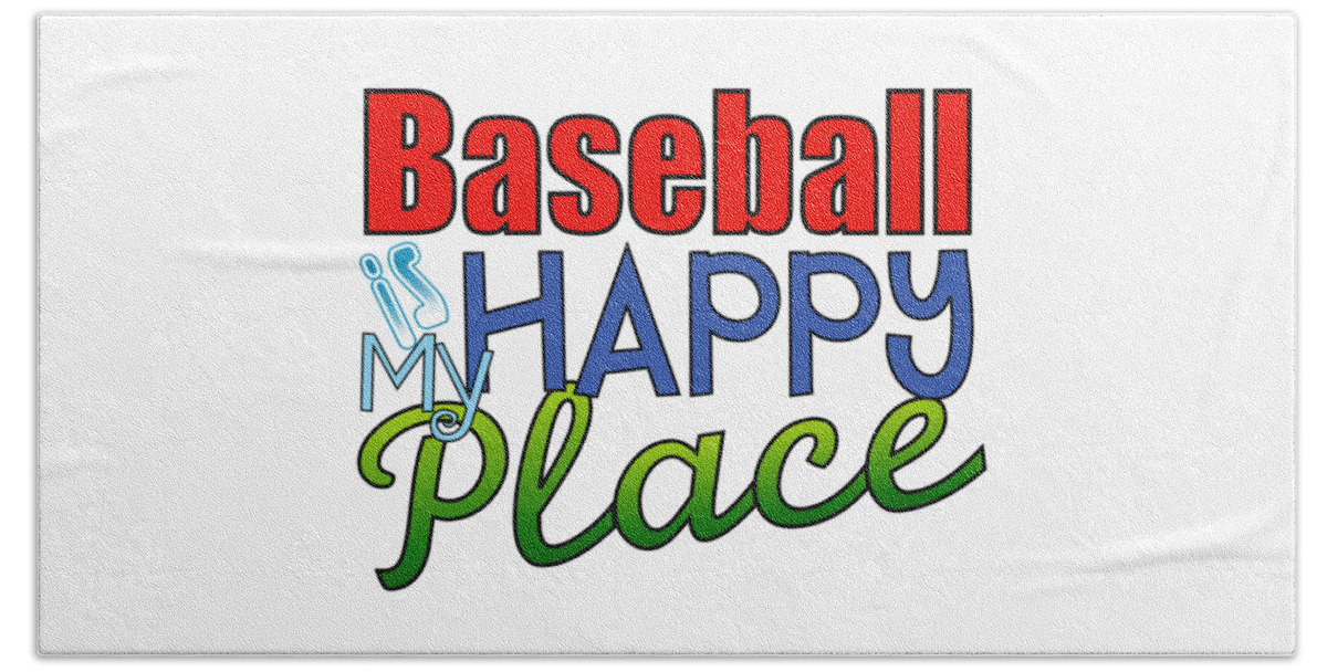 My Happy Place Hand Towel featuring the digital art Baseball is My Happy Place #2 by Shelley Overton