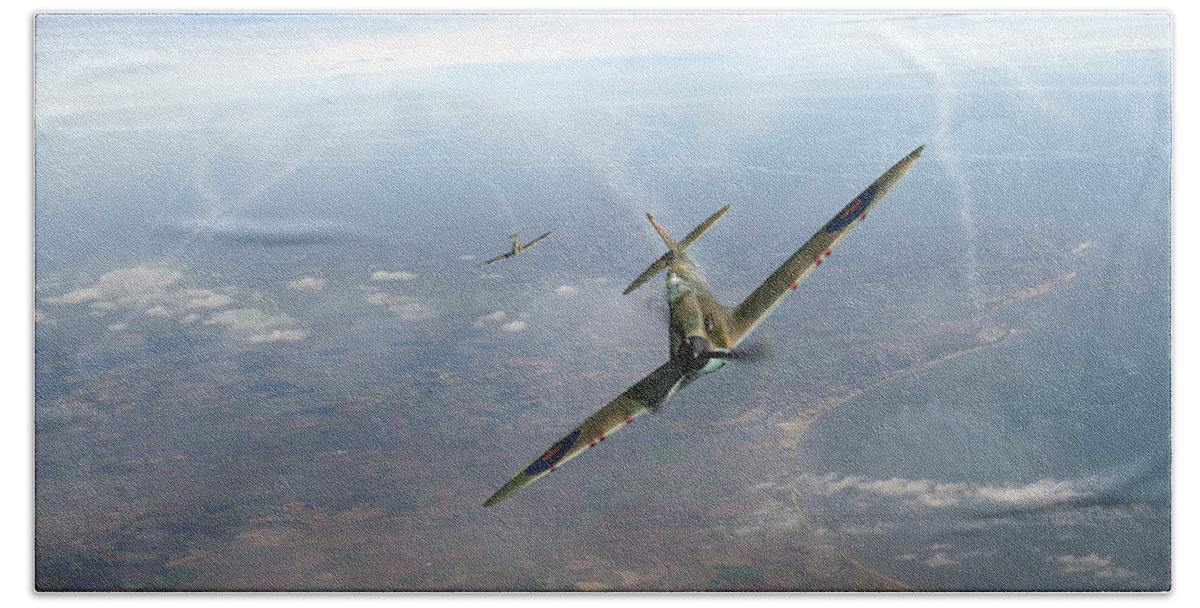 Battle Of Britain Bath Towel featuring the photograph Battle of Britain Spitfires over Kent #2 by Gary Eason