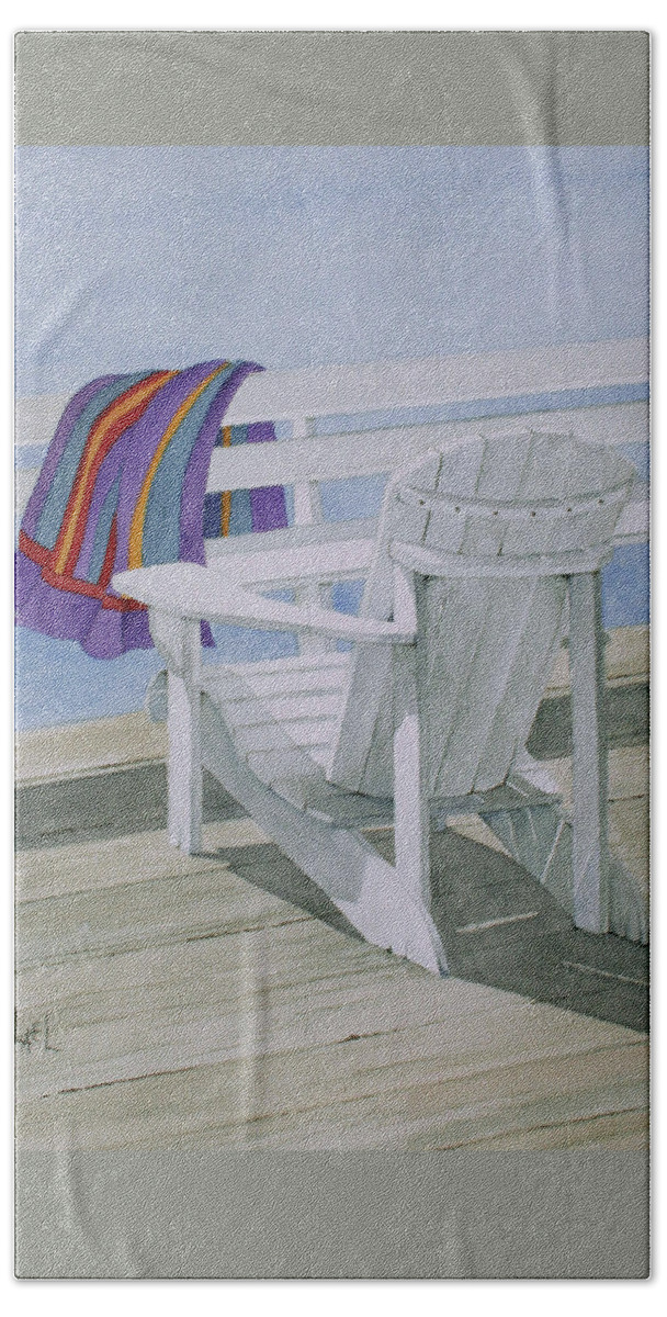 Beach Bath Towel featuring the painting Beach Chair by Lael Rutherford