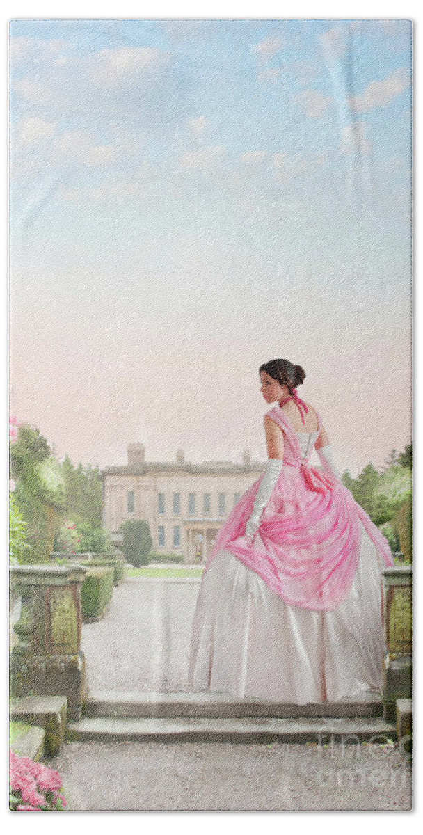 Victorian Hand Towel featuring the photograph Beautiful Victorian Woman In The Garden #1 by Lee Avison