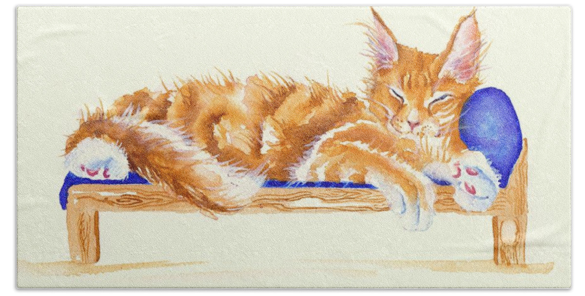 Cats Bath Towel featuring the painting Bed Time by Debra Hall