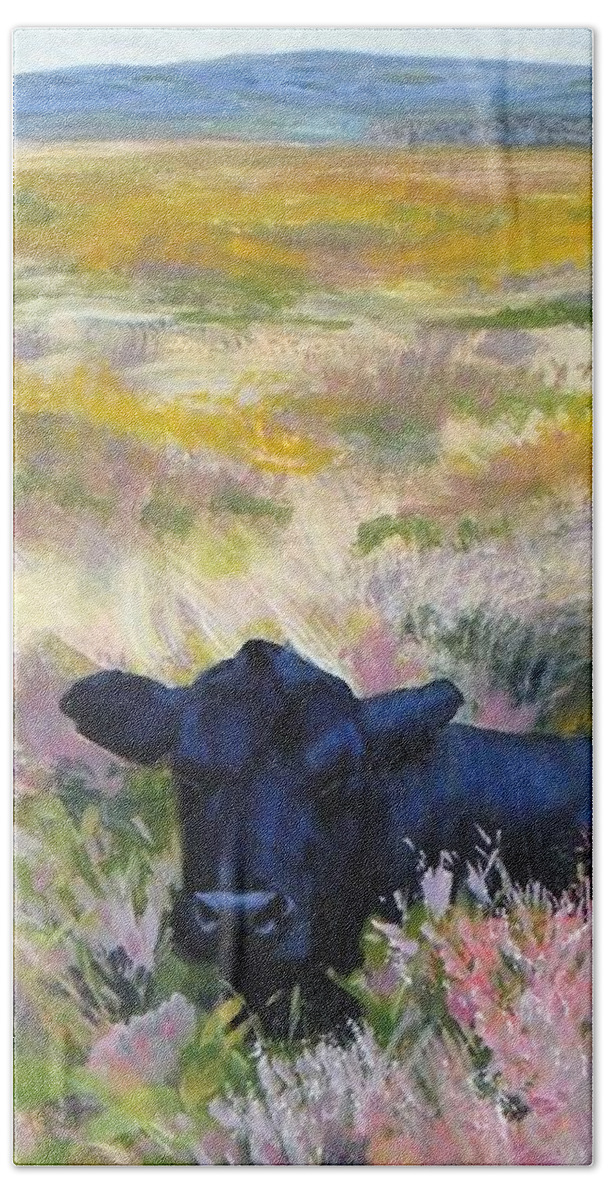 Dartmoor Bath Towel featuring the painting Black Cow Dartmoor #2 by Mike Jory