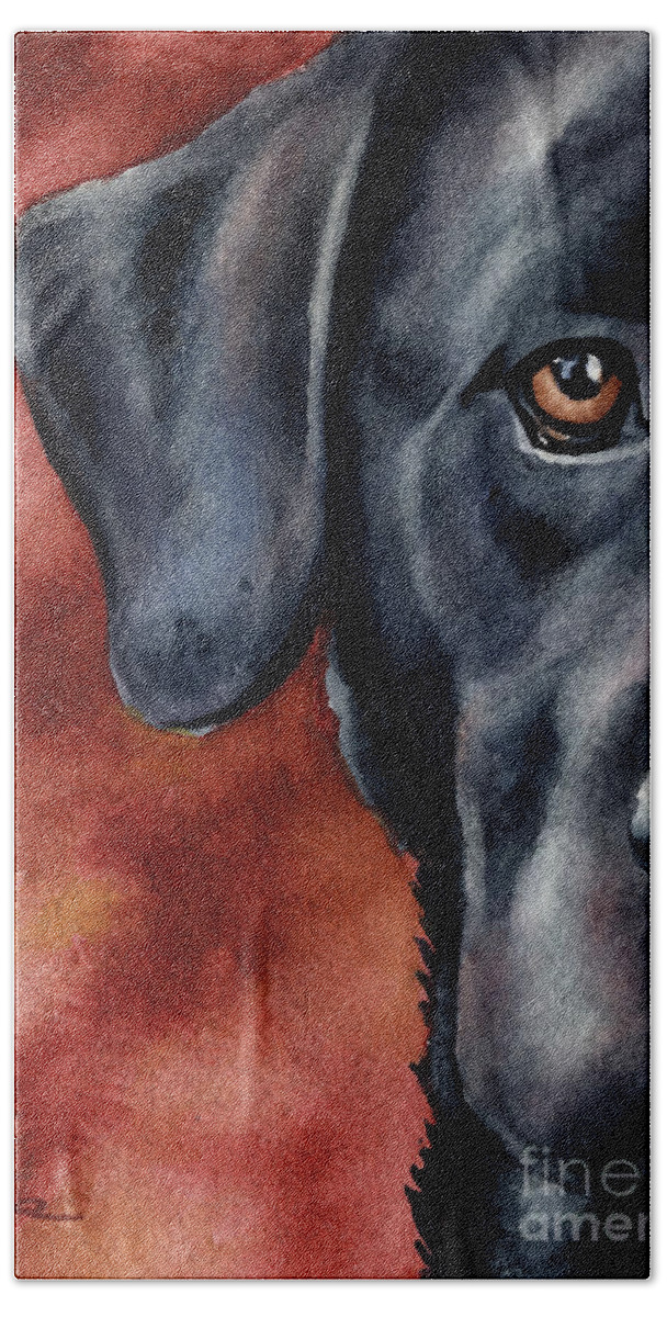 Black Hand Towel featuring the painting Black Lab #6 by David Rogers