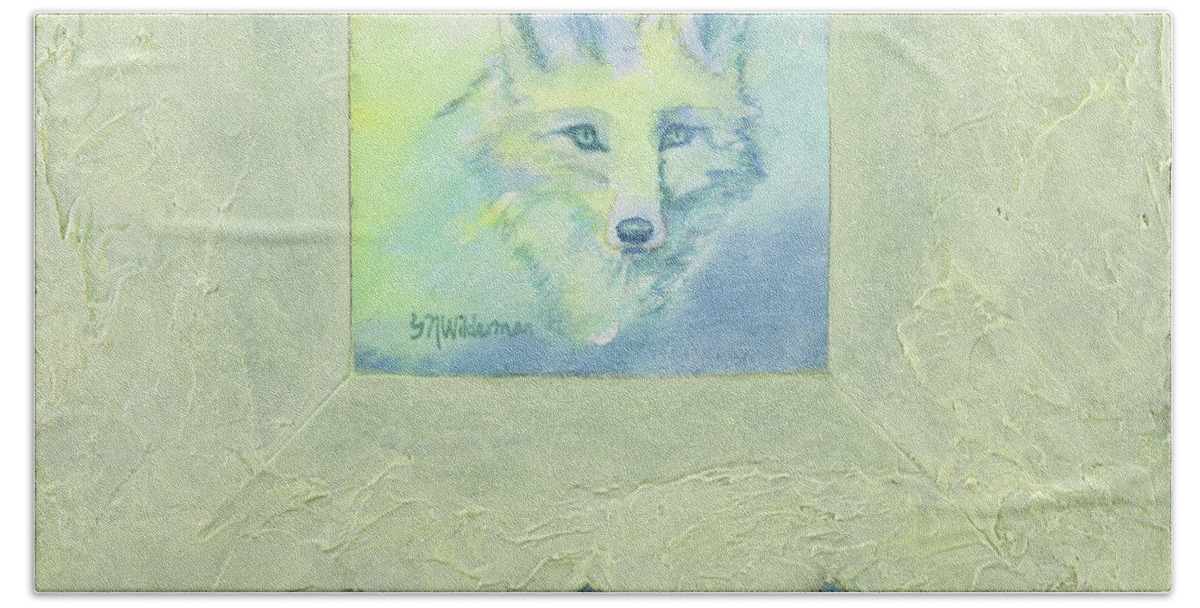 Fox Bath Towel featuring the painting Blue Fox #1 by Sandra Neumann Wilderman